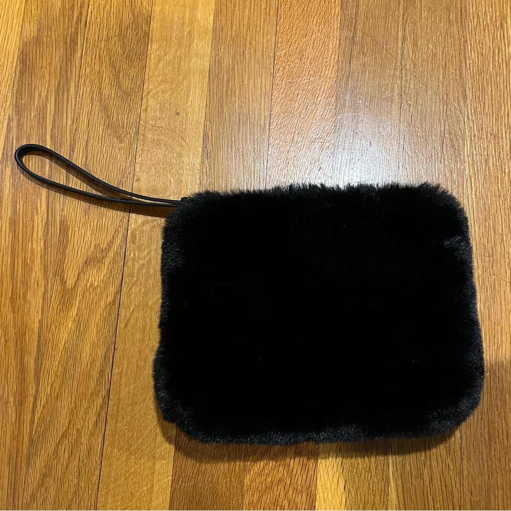 Fake faux fur wristlet clutch bag